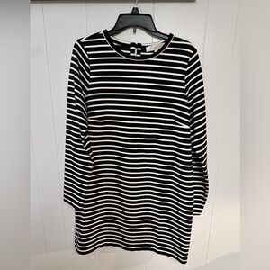 LOFT Black and White Striped Dress, Size L